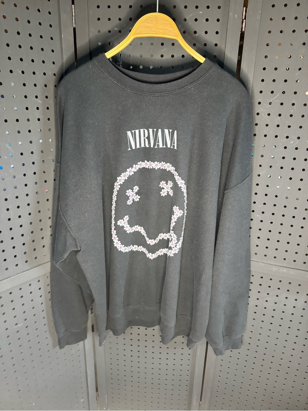 Nirvana Black Floral Smiley Logo Crewneck Sweater